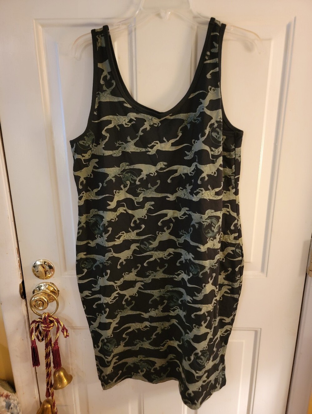 Torrid Sleeveless Black and Olive Dinosaur Print Tank Dress